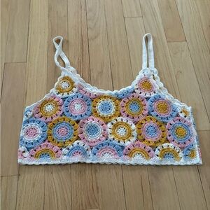 Multi-coloured crochet crop top